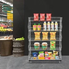 5 Tier Wire Grid Retail Display Shelf Merchandise Display Rack Stand w/4 Pulleys