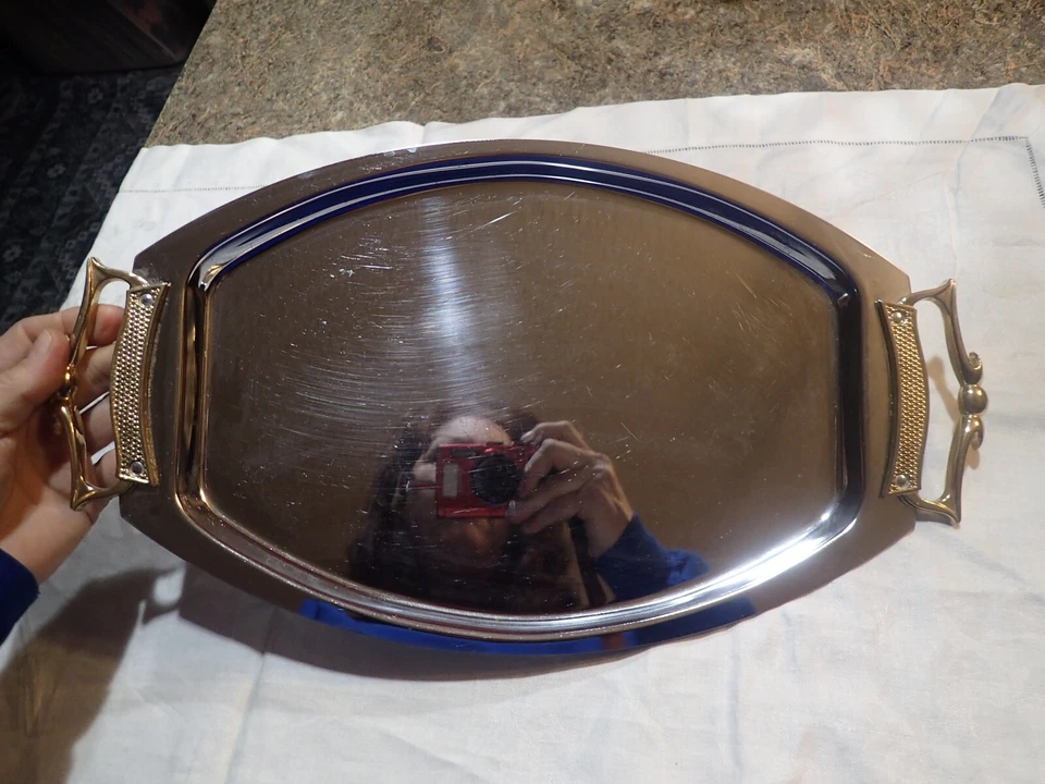 Vintage KROMEX Chrome Serving Tray Handled Platter  Decor 16.75" x 9.25" - Image 2 of 4