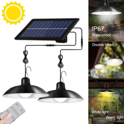 2 Lampadario lampade lampadine solare esterno interno IP65 telecomando campeggio - Foto 1 di 6