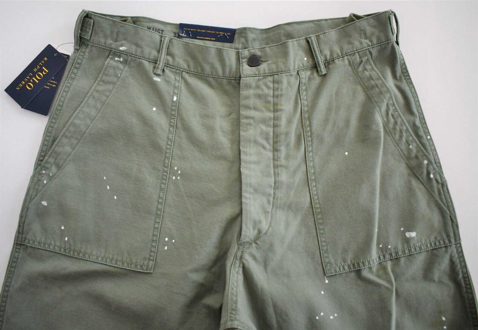NEW POLO RALPH LAUREN Olive Cotton DISTRESSED ARMY UTILITY Pants 33x30