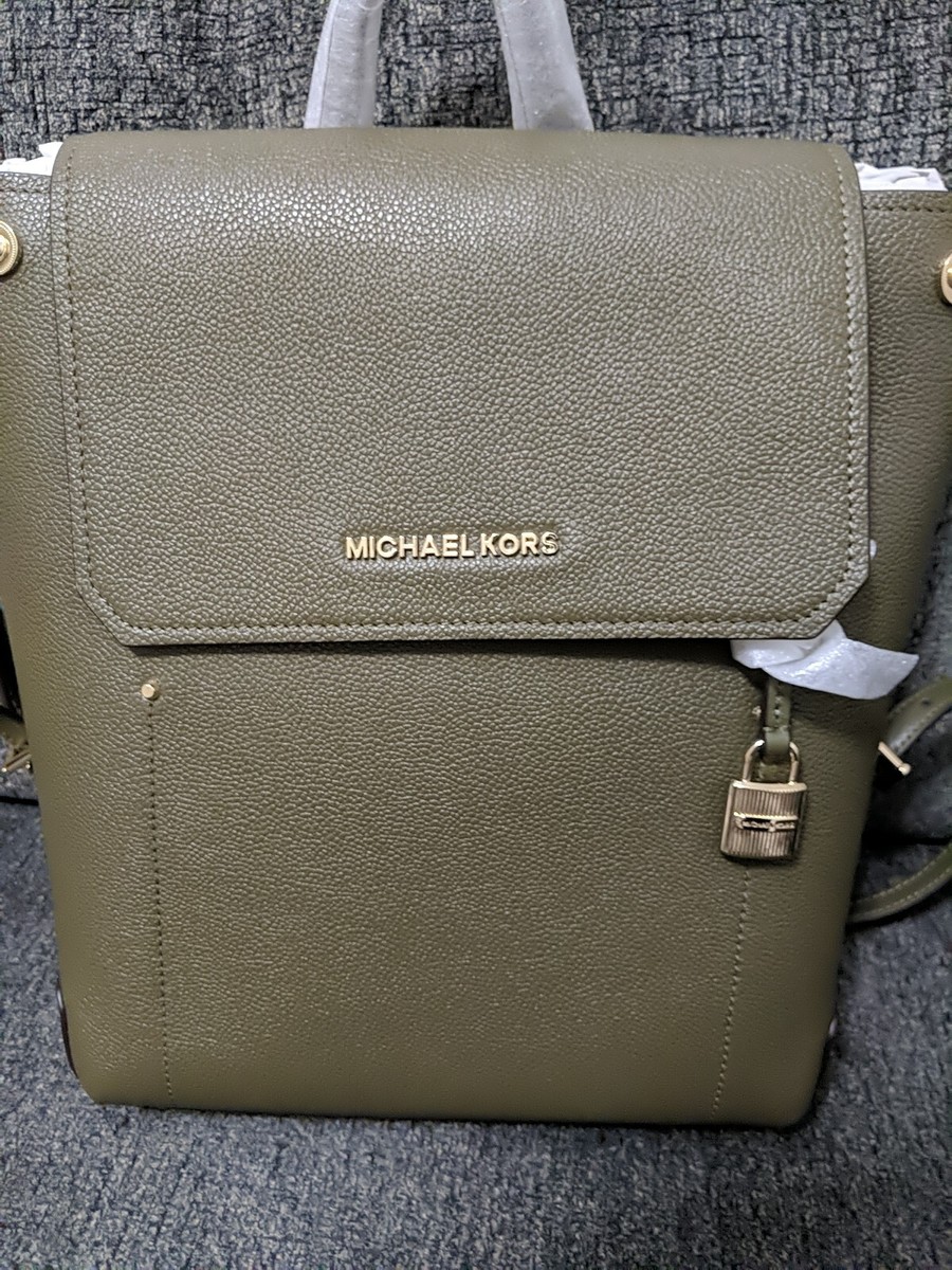 Michael Kors Hayes Medium Leather Backpack in Olive/Ballet  display picture 2