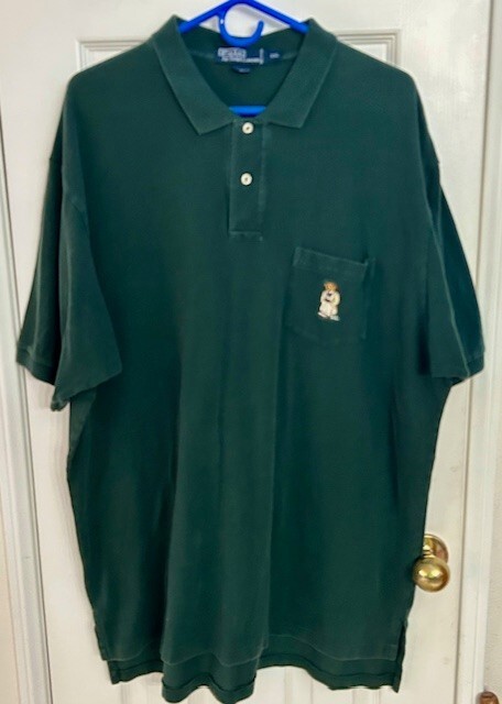 Vintage 90’s Polo Ralph Lauren Men's Shirt XXL Polo Bear Logo Green Preppy