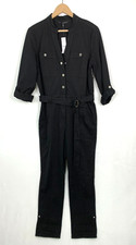White House Black Market Jumpsuit 8 Black Utility Belted Roll Tab Sleeve And Hem