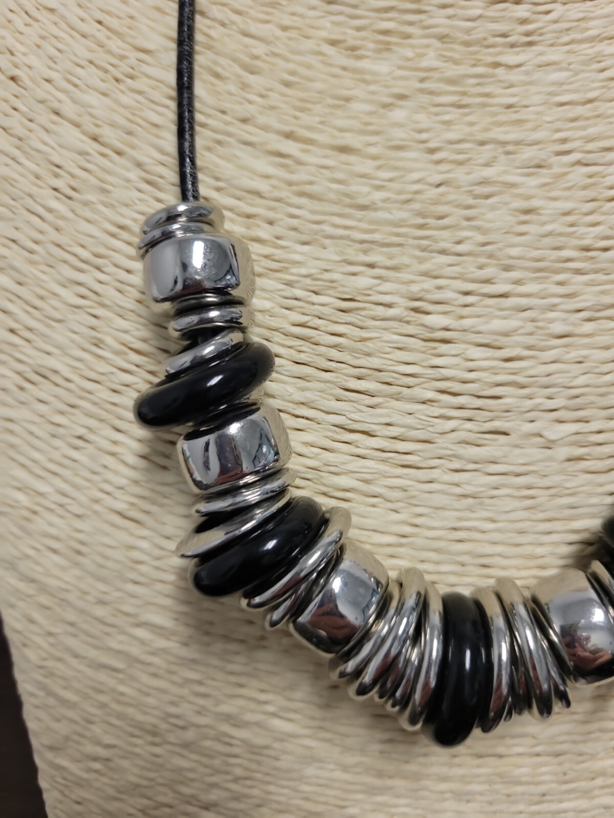 Chico's Dramatic Black and Silver Tone Disk Clust… - image 2