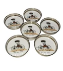 Vintage Milk Glass Coasters Set Sterling Silver Rim Open Front Buggy 6 Pc