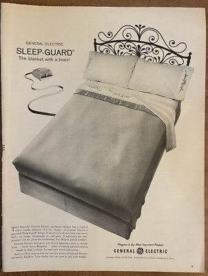 1960 General Electric Sleep Guard Automatic Heated Blanket Vintage Print Ad 