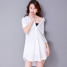 Femme Robe Chemise Chemisier Bouton Manches Longues Mi Hauts Pyjama Sexy Mince