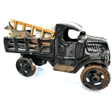 Antique 1930's AC Williams Cast Iron Mack Stake Truck Loaded Bed German Shepard