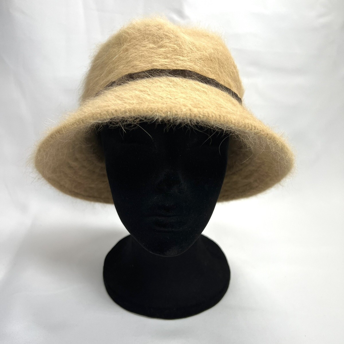 David & Young Angora Blend Bucket Hat Bell Camel Khaki Tan 