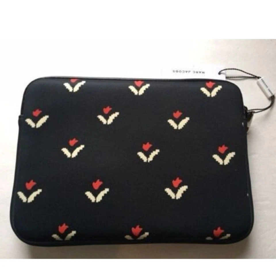 Marc Jacobs iPad Tablet Case Neoprene Black Tulip Floral Zip Universal - Image 2 of 4