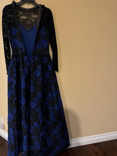 Nwt Tadashi Shoji Lace Bodice Long Gown Size 4 Evening Dress Midnight Blue - Picture 13 of 23