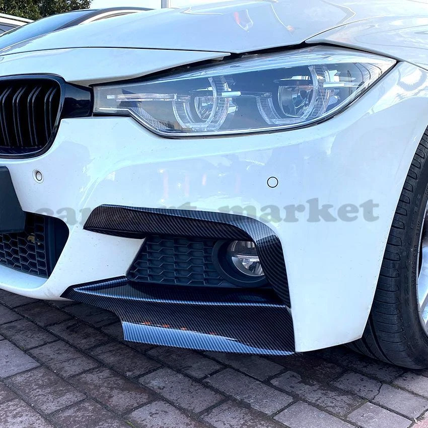 Labio de alerón de parachoques delantero 2* para BMW Serie 3 F30 M Sport 2012-2018 fibra de carbono Foto 3 de 4