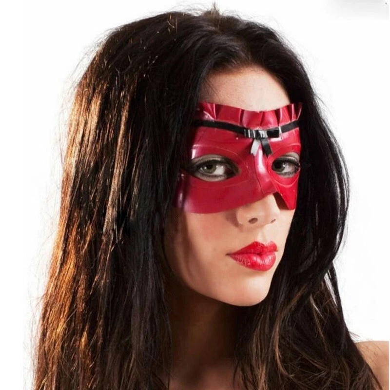 Red Lace Trim Latex Eye Mask, Handmade Natural Rubber Latex Eye Mask with Black - Image 3 of 4