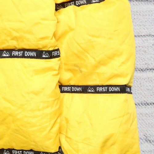 Vintage 90s First Down Logo Puffer Jacket Mens Size M Yellow Rap Hip Hop - Picture 18 of 23