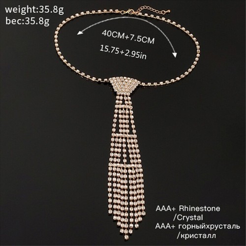 Fashionable Necktie Necklace Encrusted Crystal for Actor Actress Stage Shows - Picture 8 of 10