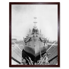 Vintage Photography War Ship Uss Oregon Dry Dock 12X16 Inch Framed Art Print