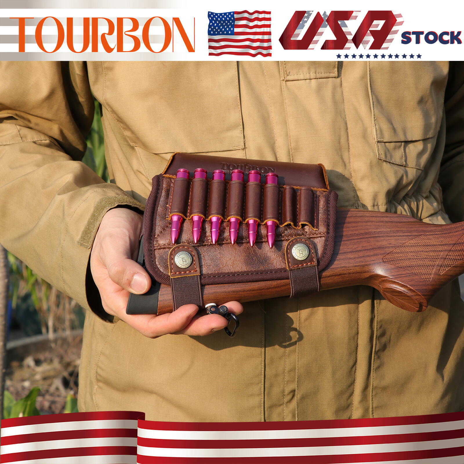 PU Leather Rifle Cheek Rest Comb Riser Ammo Holder Gunstock Bullet