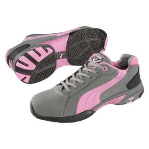 gray and pink puma shoes