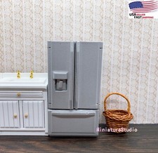 Dollhouse Miniature 1:12 Kitchen Furniture SILVER Refrigerator Freezer Cabinet