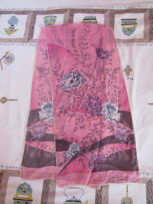 Gabrielli Long Scarf, Floral Pink Purple Pattern, 14'' X 59.5'', Preowned