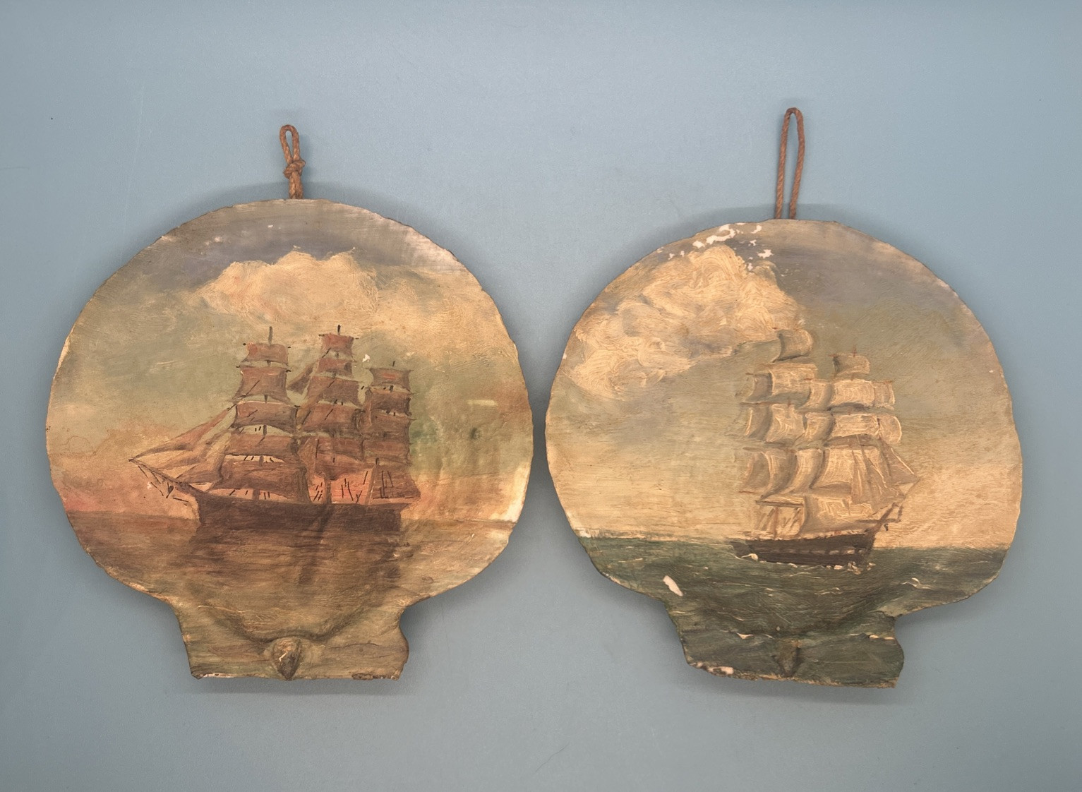 Vintage Paintings Sailing Ships Dauntless Old Ironsides Seashells Artist Signed