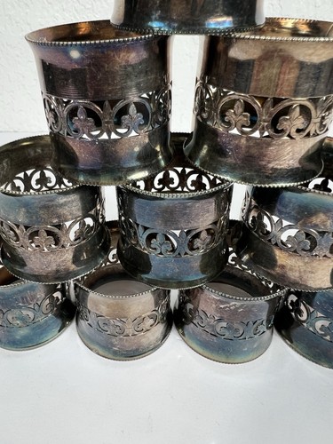 Set of 11 VTG Silver Plated Italian Pierced FLEUR-DE-LIS Napkin Rings PM ITALY - Picture 5 of 11