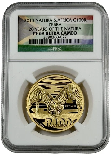 2013 South Africa 20 Years Privy Zebra 100 Rand 1 Oz Gold NGC PF 69 UC 76 Minted