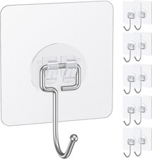 10 Pcs Large Adhesive Hooks for Hanging, 33 Lbs Max Heavy Duty Wall Hooks, Cle