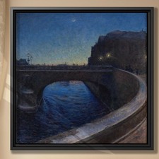 Cityscape Evening Bridge Canvas Print Vintage Oil Painting Wall Art Decor