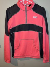 Women's running Jacket FILA size LARGE pink gray sweatshirt thumbholes