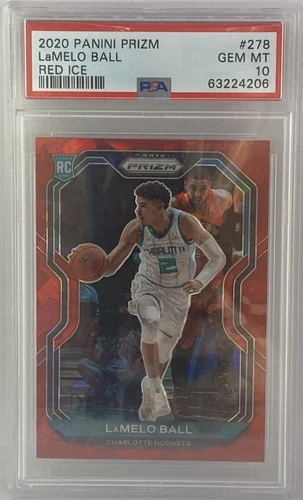 2020-21 Panini Prizm LAMELO BALL Rookie RC Red Ice Charlotte Hornets #278 PSA 10