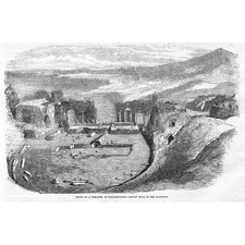 ITALIA Rovine di un teatro a Taormina, Etna - Stampa antica 1858