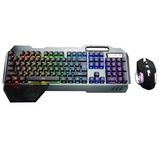 Wireless Gaming Keyboard and Mouse Combo Rainbow Backlit Metal Rechargeable PC