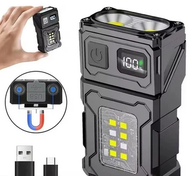 Mini USB rechargeable LED flashlight w/magnet & COB light - 1200mAh power bank