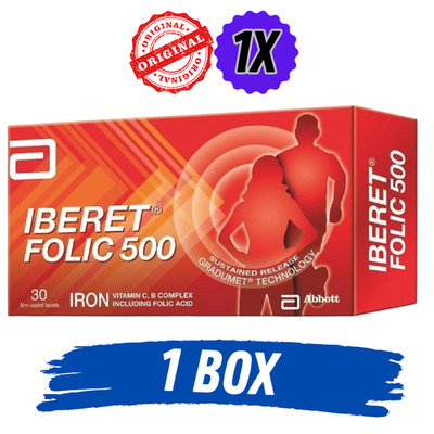 1 X Abbott Iberet Folic 500 30'S Iron Vitamin C & B Complex New FREE SHIPPING