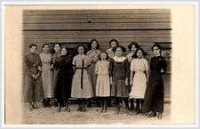 ~1904 Girls at Fence Sepia Halftone Postcard Deltiology Photo RPPC Pre-WWI