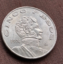 1974 Mexico Mexican 5 Five Cinco Pesos Guerrero Beautiful Actual Coin