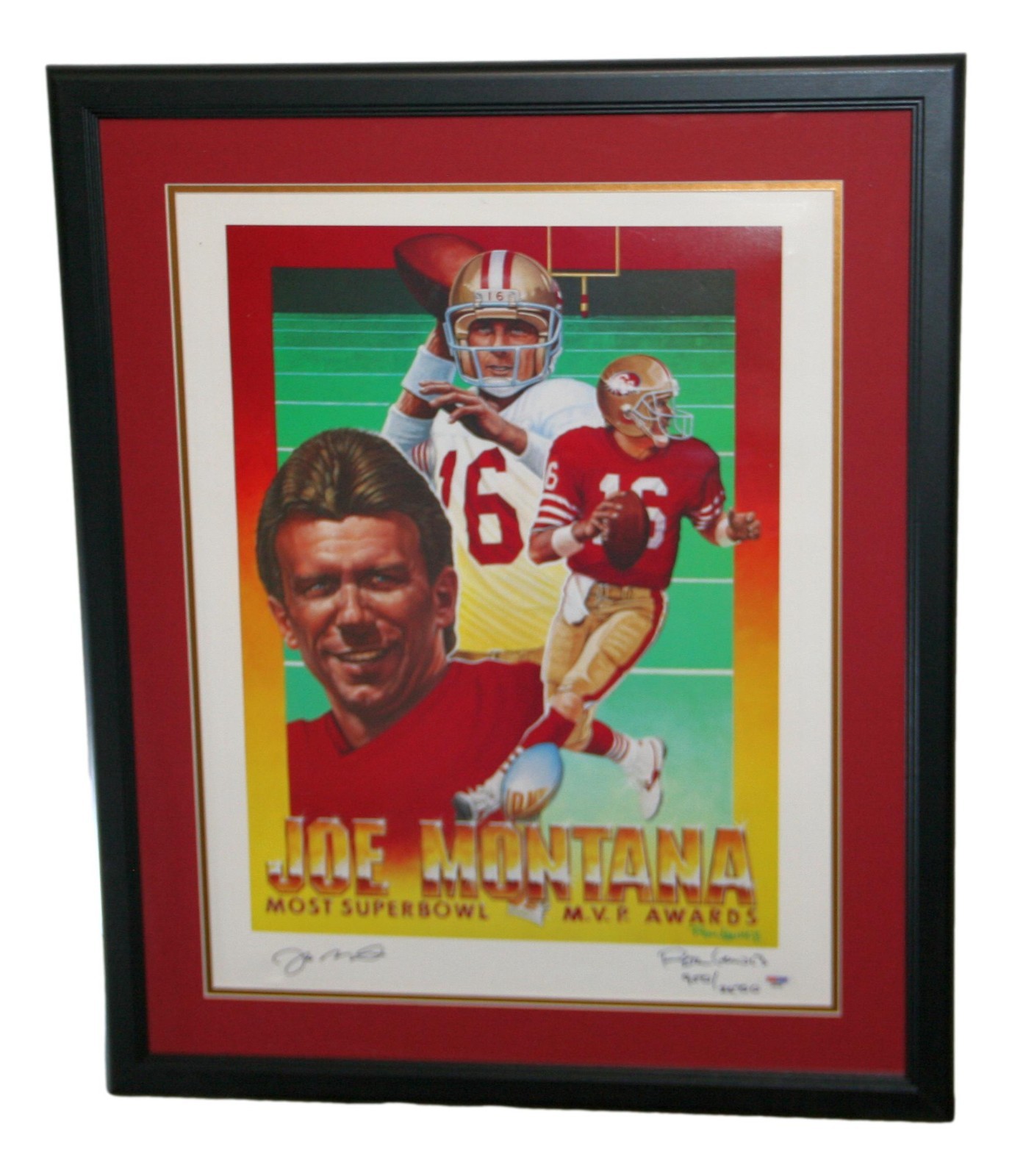 Joe Montana Autographed Framed 18x24 Ron Lewis Print 49ers PSA/DNA