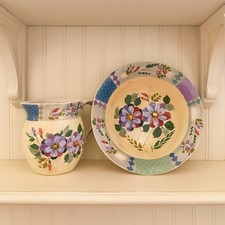 Gibson Elite Hand Painted Floral Pitcher & Wash Basin Bowl Set Rustic Cottage
