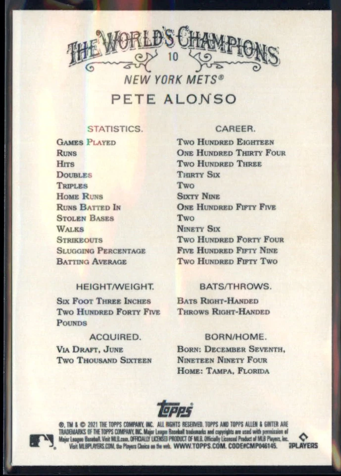 Pete Alonso - 2021 Topps Allen & Ginter X #10 New York Mets - Image 2 of 2