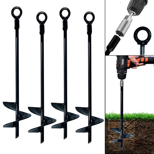 Ground Anchors Screw in 15 Inch Set of 4 Tent Stakes Heavy Duty Trampoline An... - Picture 1 of 7