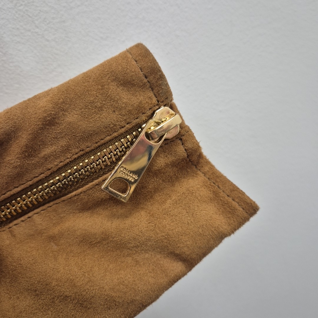 Holland Cooper Brown Soft Suede Leather Country Biker Houndstooth Jacket Uk 12