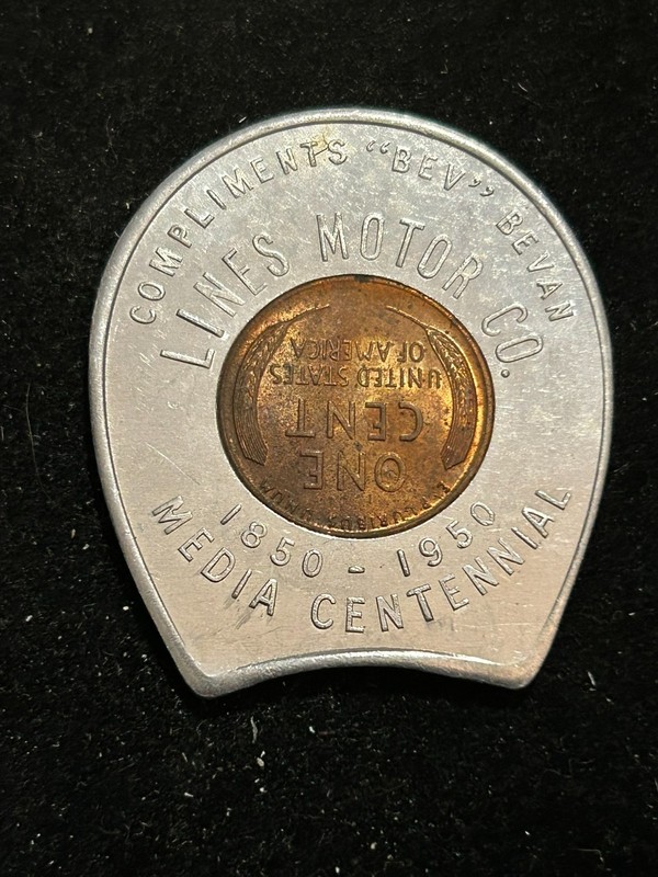 1949 Media Pennsylvania Encased Cent Token Lines Motor Co. PA195