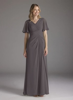 Azazie Morning Glory Steel Grey Mother Of The Bride/Bridesmaid Dress Size  16 | eBay