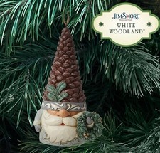 Jim Shore White Woodland Gnome with Pinecone Hat Christmas Ornament -6012689