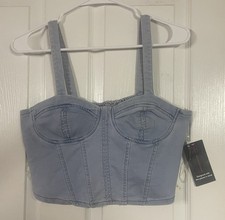 No Boundaries Denim Bustier Crop Top Juniors Medium 7-9 Light Wash Corset NWT