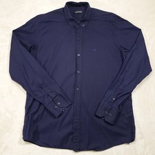 Emporio Armani Button Down Shirt Men XL Navy Blue Long Sleeve Logo Flip Cuff