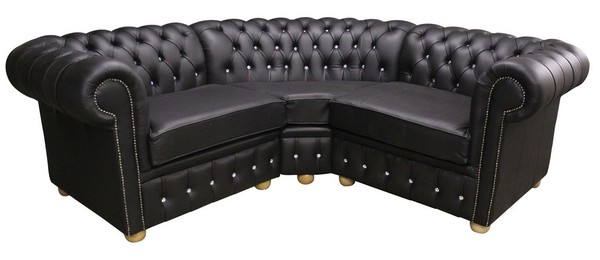 Ecksofa Ledersofa Schwarz Polster Eck Couch Garnitur Sitz Design Chesterfield-image