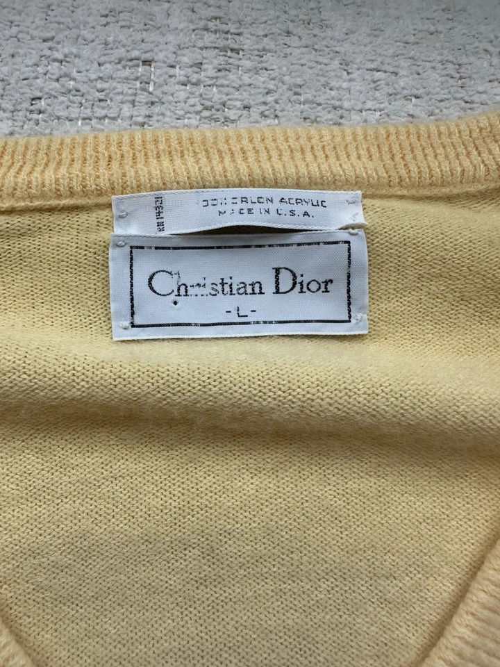 Suéter Christian Dior Talla L Unisex Amarillo Cuello en V Orlon Acrílico Foto 3 de 4