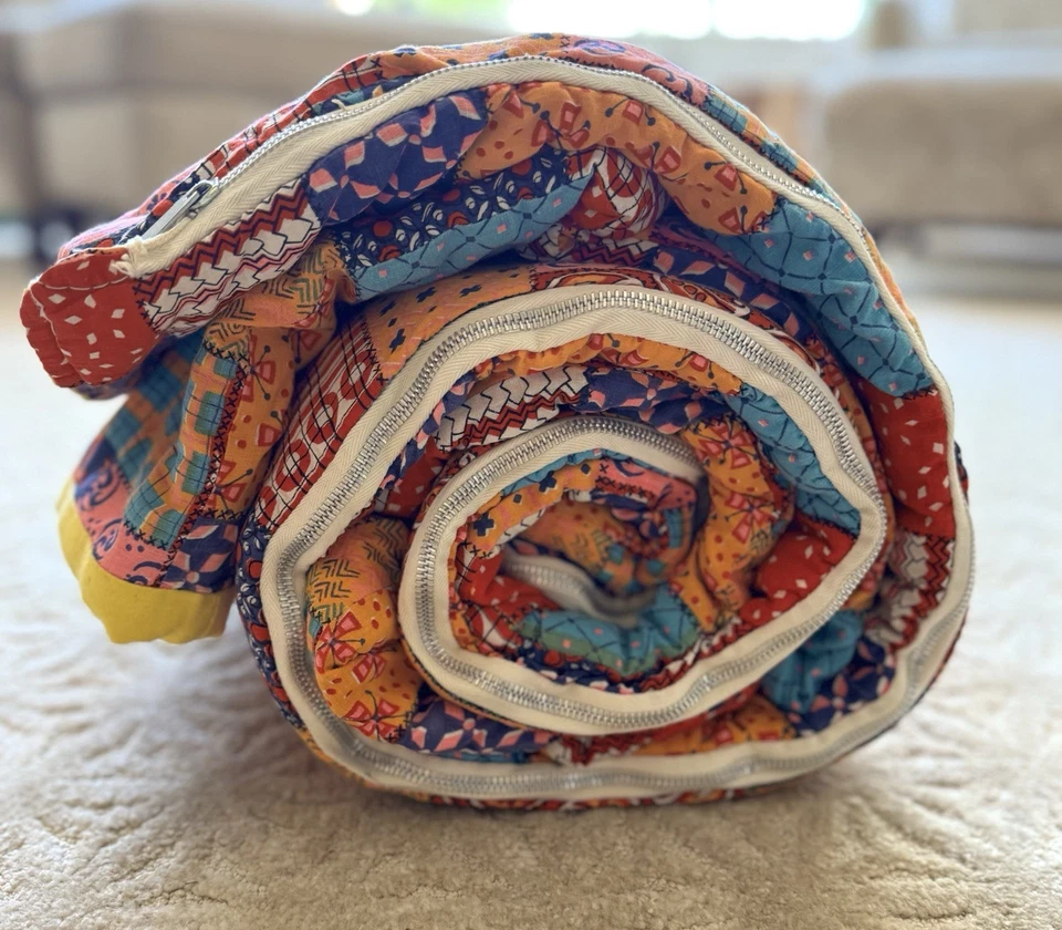 Saco de Dormir Hecho a Mano 32x62 Edredón Retazos Franela Amarilla Algodón Hippie VW De Colección Foto 2 de 4